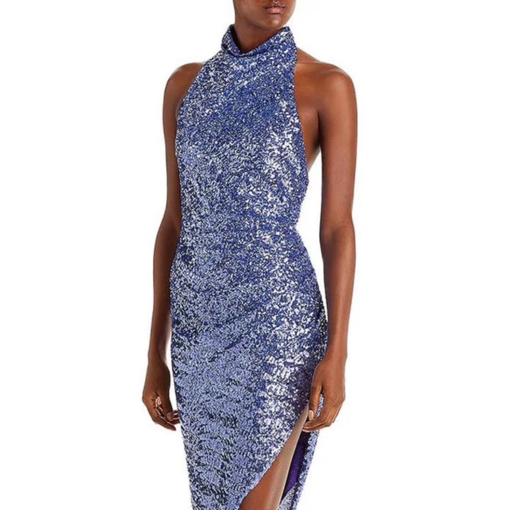Amanda Uprichard Samba Sequin Cocktail Halter Dress